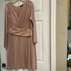 Ralph Lauren Rose Gold Long Sleeve Ruched Dress SZ 14